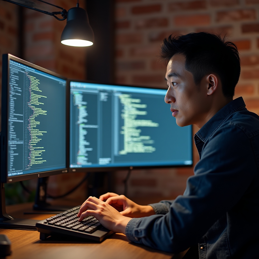 ИТ-администратор за рабочим местом с несколькими мониторами